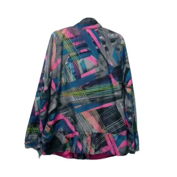 Adidas Girl's Windbreaker Geometric Neon Print Jacket Size S (8-10) - Picture 2 of 7